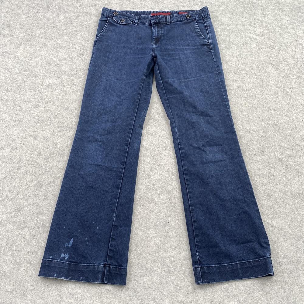 Banana Republic Trouser Jeans Womens 12 (35x31) Blue Denim Wide Leg *STAIN*